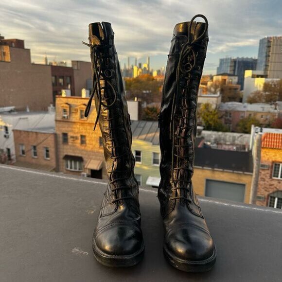 OTBT black leather Astoria Riding Boots size 9 edgy indie moto bikercore bold - Picture 3 of 5